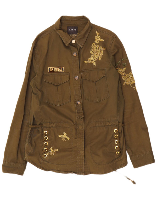 Guess Womens Graphic Military Jacket UK 12 Medium Khaki Floral