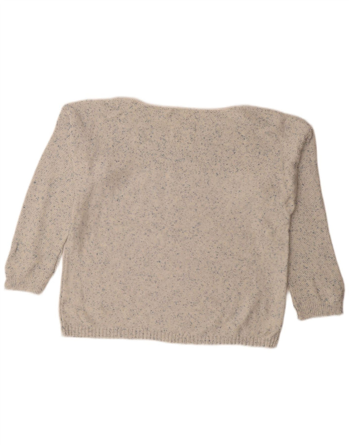 FAT FACE Womens Boat Neck Jumper Sweater UK 12 Medium White Flecked