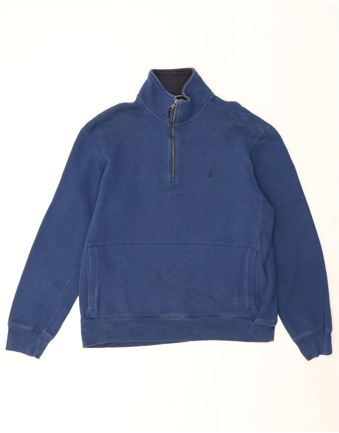 Nautica Mens Zip Neck Sweatshirt Jumper Medium Navy Blue Cotton