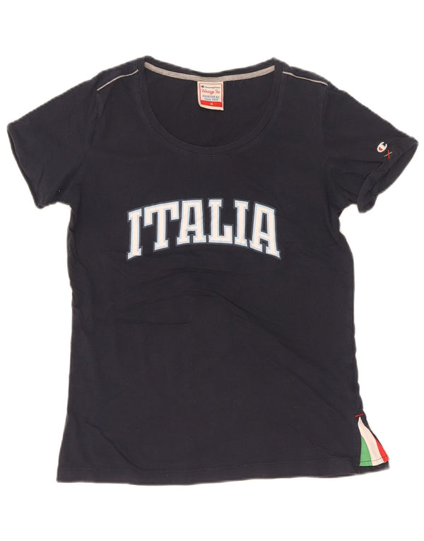 Champion Womens Italia Graphic T-Shirt Top UK 12 Medium Navy Blue
