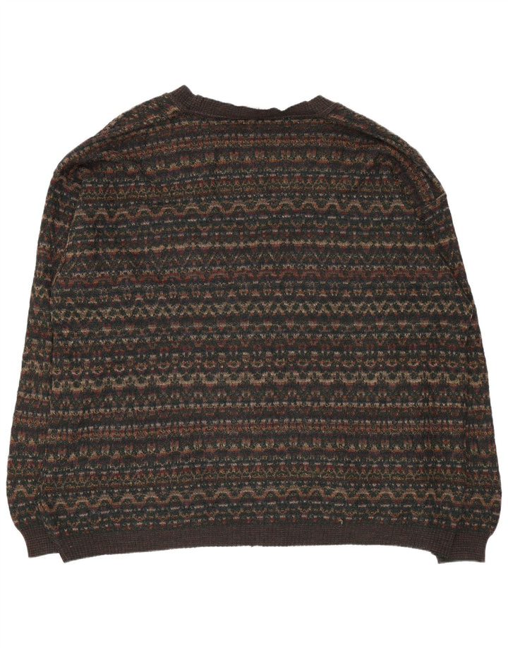 Rodes Herren-Cardigan-Pullover 2XL Braune geometrische Wolle