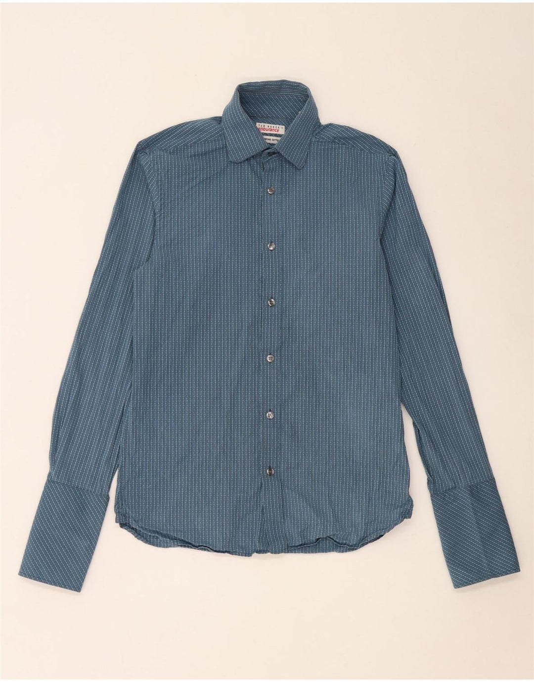 Camicia formale da uomo Ted Baker taglia 15 cotone gessato blu medio