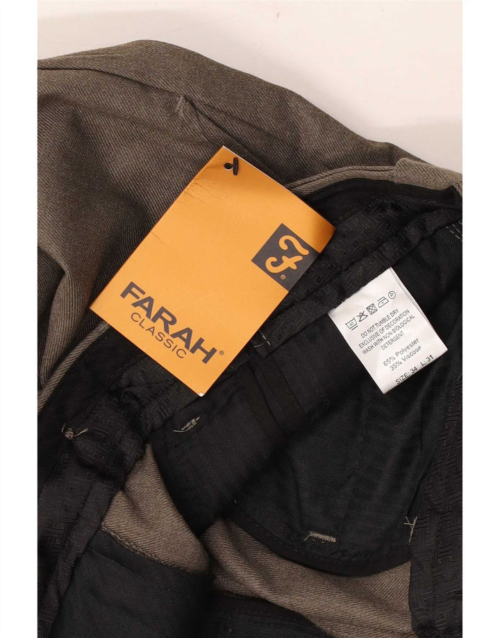 Farah Mens Classic Fit Straight Suit Trousers  W34 L31 Brown Polyester