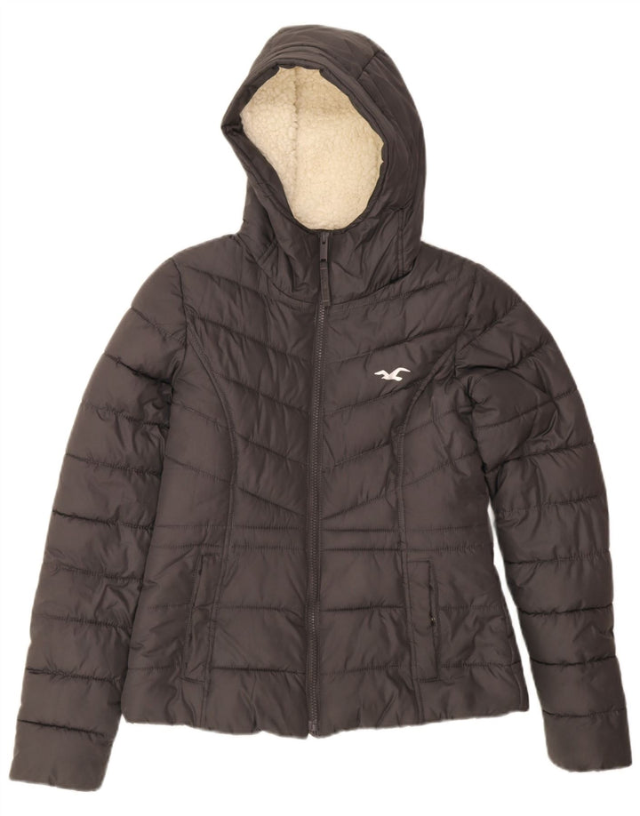 Hollister Womens Hooded Padded Jacket UK 6 XS Grey Polyester