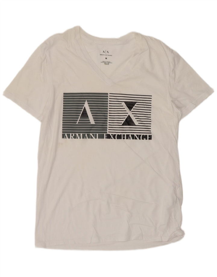 Armani Exchange Herre grafisk T-shirt Top Medium Hvid Bomuld