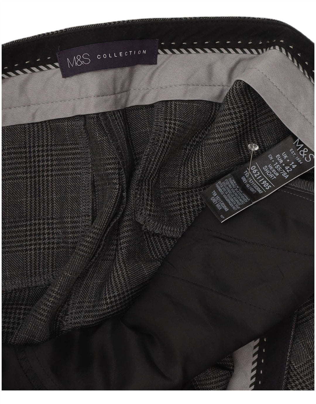 Marks & Spencer Womens Cropped Trousers UK 14 Large W34 L25 Grey Check