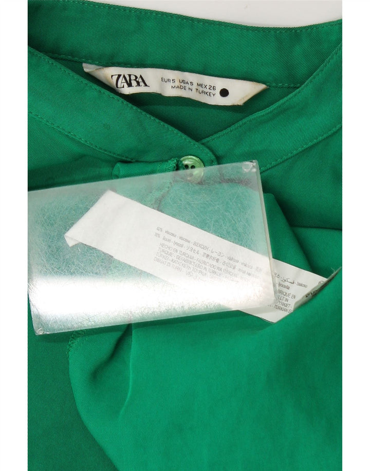 Zara Womens Oversized Shirt Blouse UK 10 Small Green Viscose