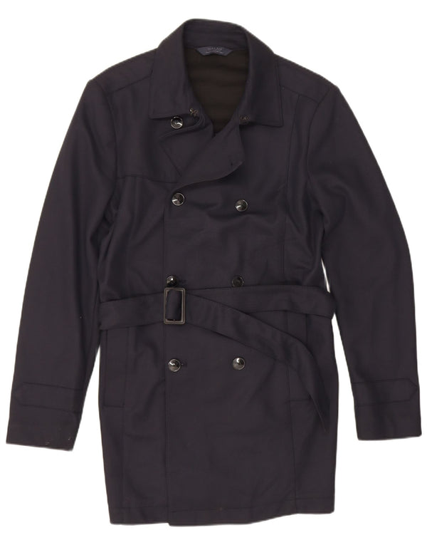 Zara Mens Trench Coat UK 40 Medium Navy Blue Polyester
