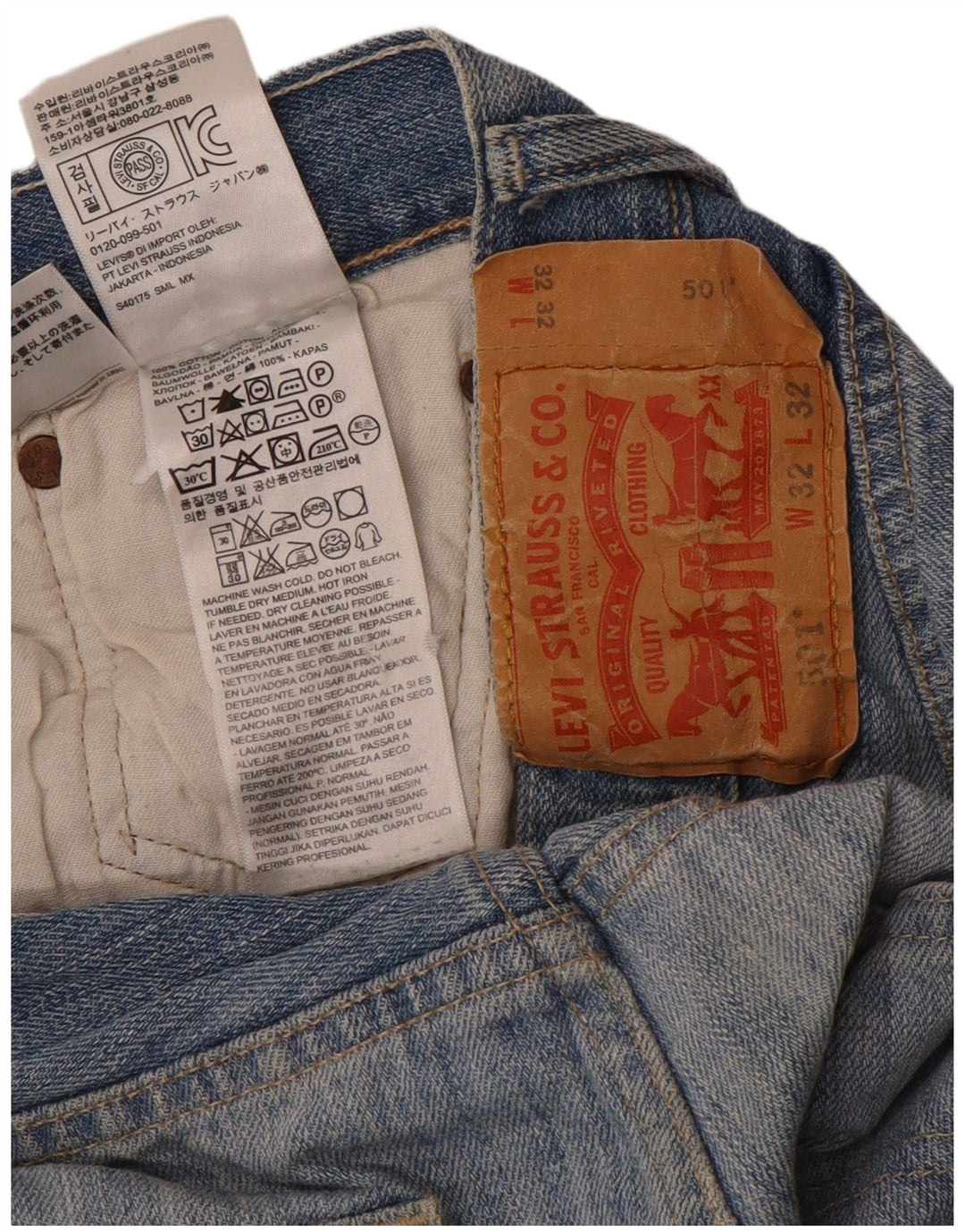 Levi's Herre 501 lige jeans W32 L32 blå bomuld