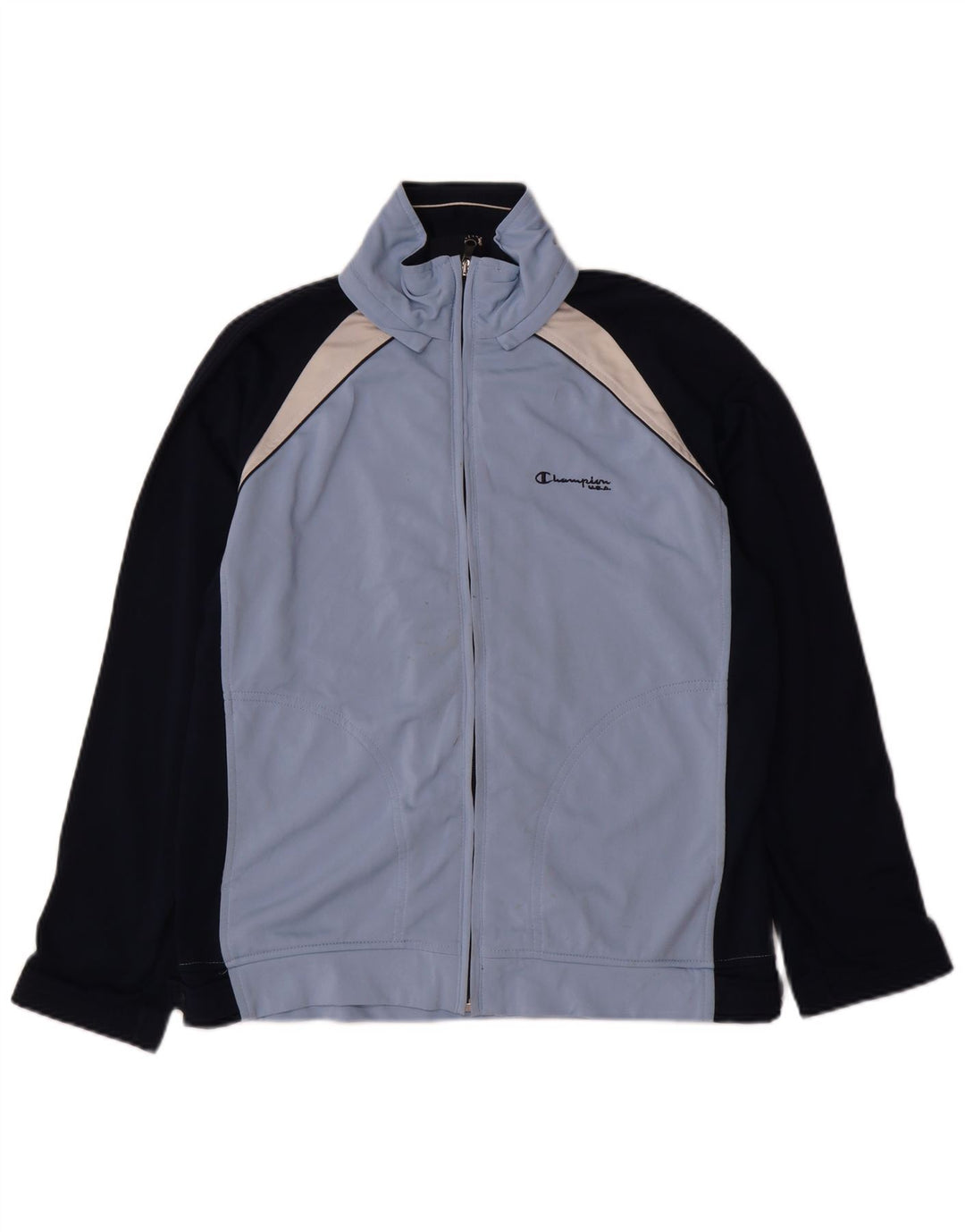 CHAMPION Boys Tracksuit Top Jacket 13-14 Years Blue Colourblock Polyester
