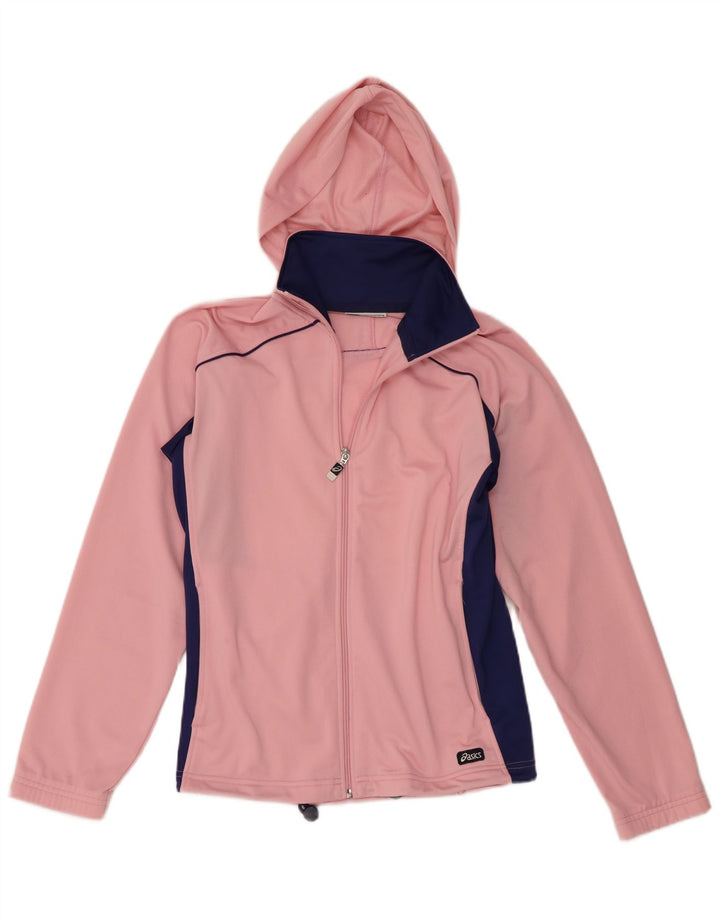 Asics Womens Hooded Tracksuit Top Jacket UK 14 Medium Pink Colourblock