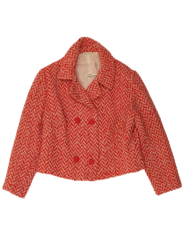 Vintage Dame Crop Dobbeltradet Blazer Jacket UK 12 Medium Red Chevron