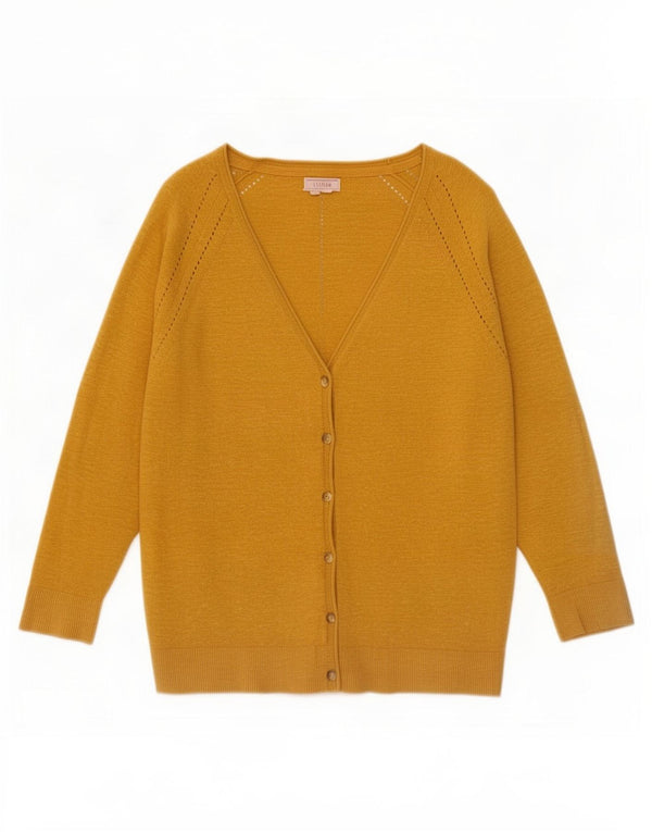Suéter cardigã feminino de manga 3/4 Fat Face, algodão amarelo pequeno Reino Unido 10