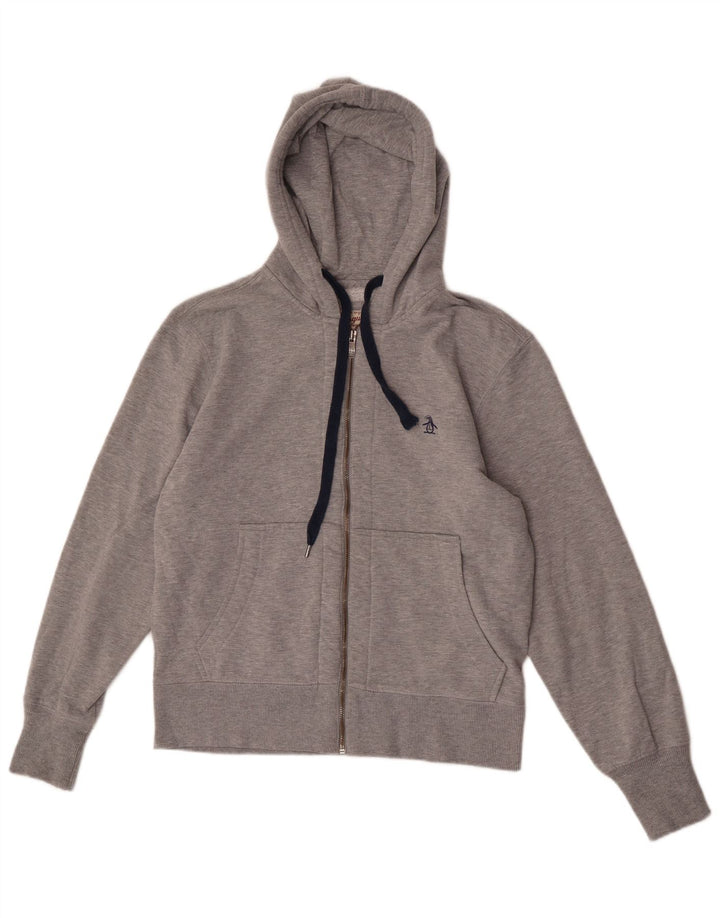 Penguin Mens Zip Hoodie Sweater Small Grey Polyester