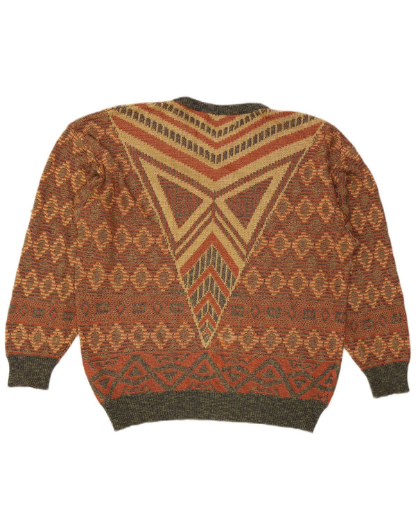 Suéter masculino vintage com gola redonda e gola redonda XL multicolorido geométrico