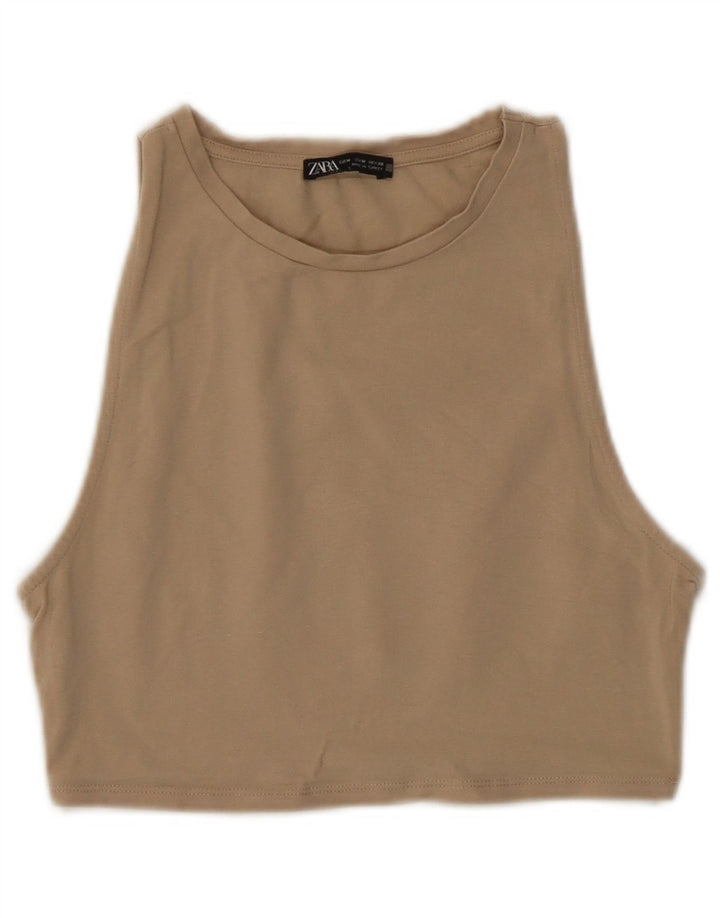 Top corto da donna ZARA UK 12 cotone beige medio
