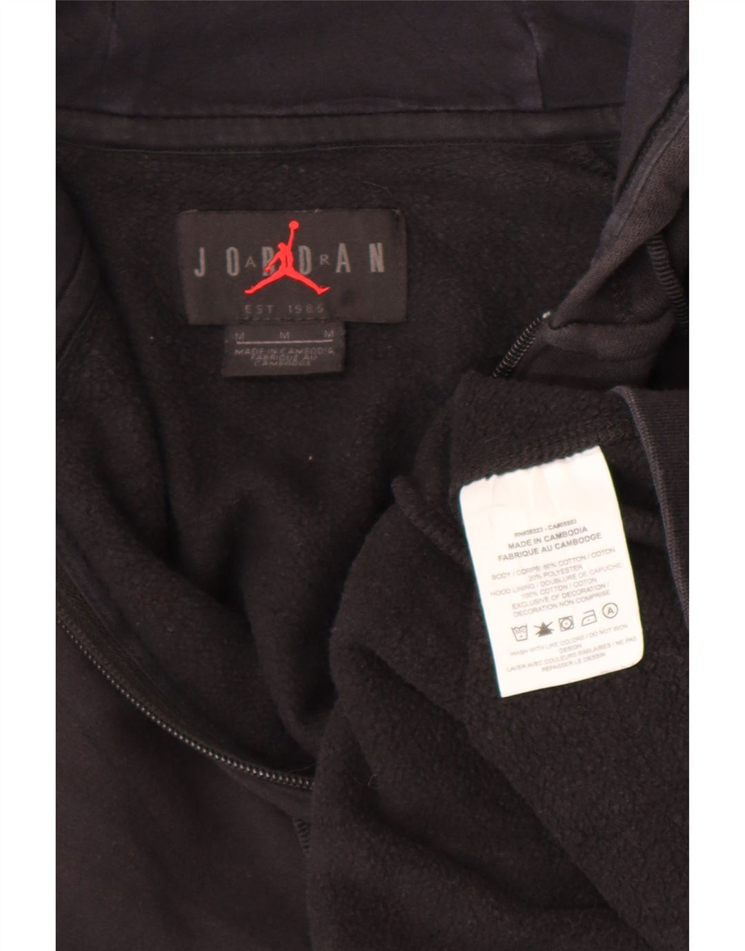 Jordan Mens Zip Hoodie Sweater Medium Black Cotton