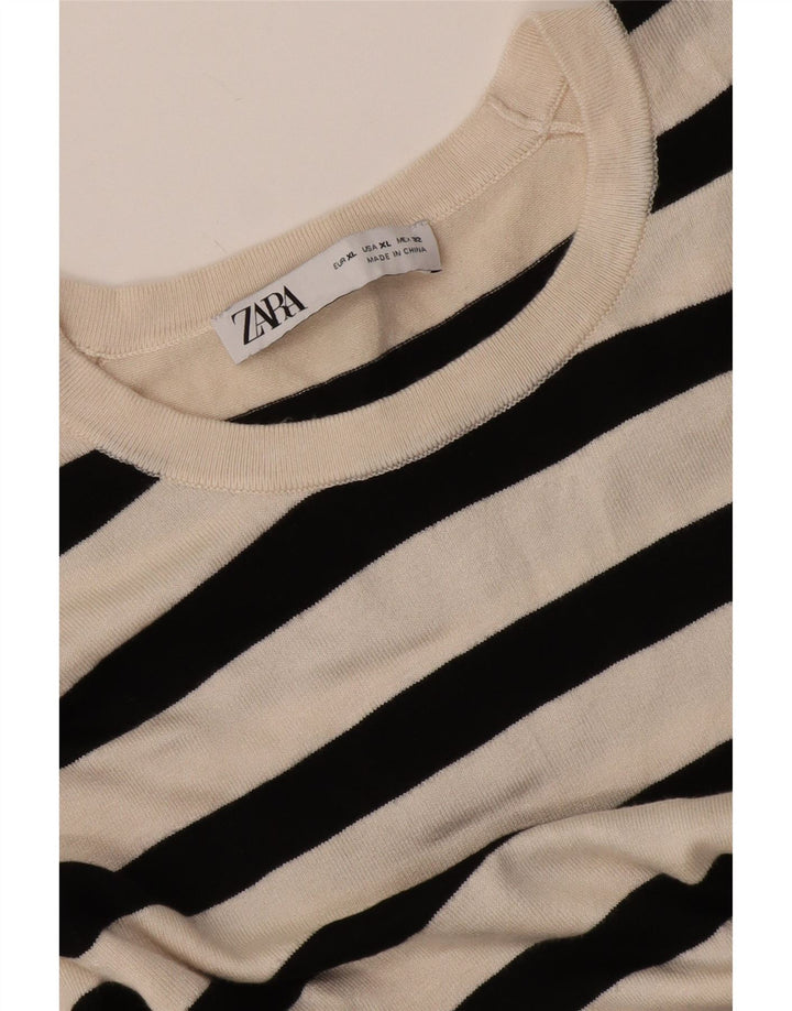 Zara Womens Blouse Top UK 18 XL White Striped
