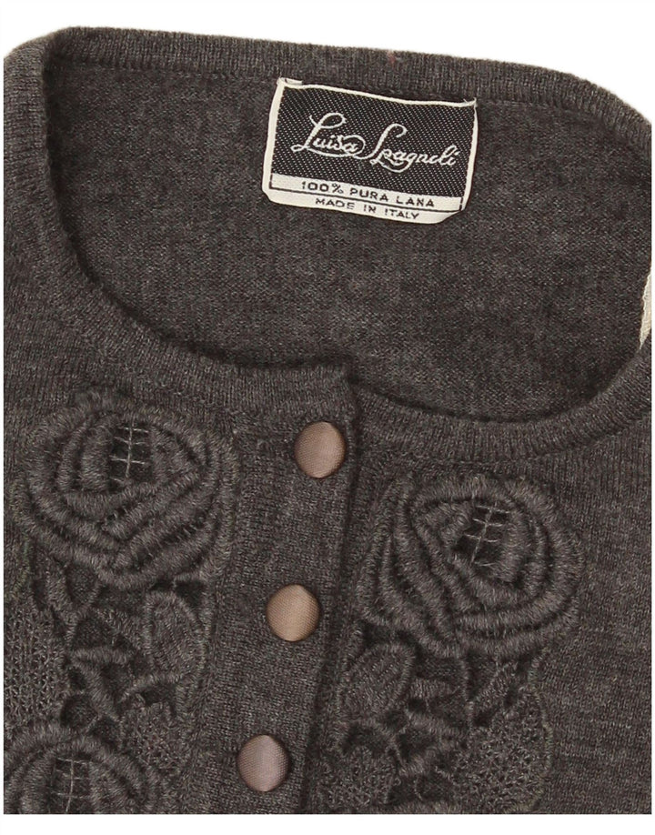 Luisa Spagnoli Womens Button Neck Jumper Sweater UK 14 Medium Grey Floral