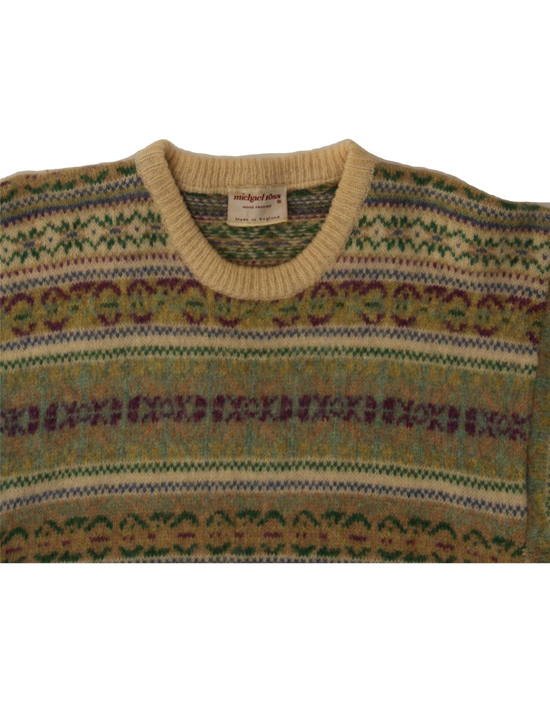 MICHAEL ROSS Mens Crew Neck Jumper Sweater Small Green Fair Isle