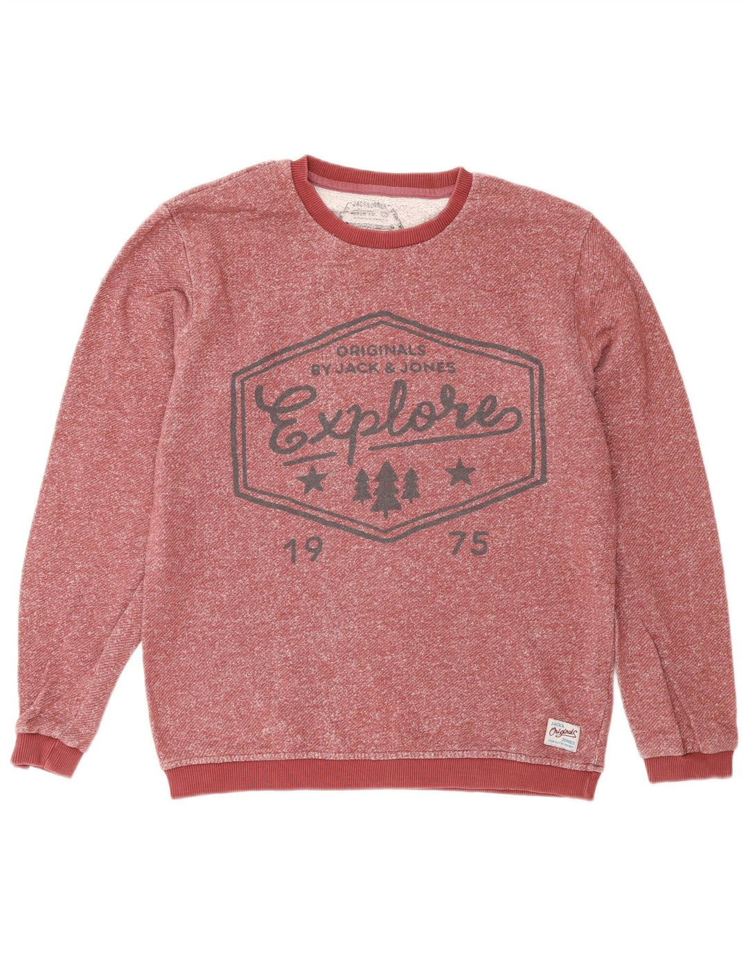 Jack & Jones Mens Graphic Sweatshirt Jumper Medium Burgundy Flecked Cotton