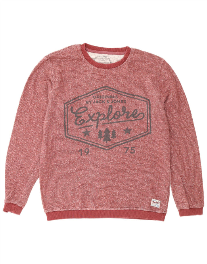 Jack & Jones Mens Graphic Sweatshirt Jumper Medium Burgundy Flecked Cotton