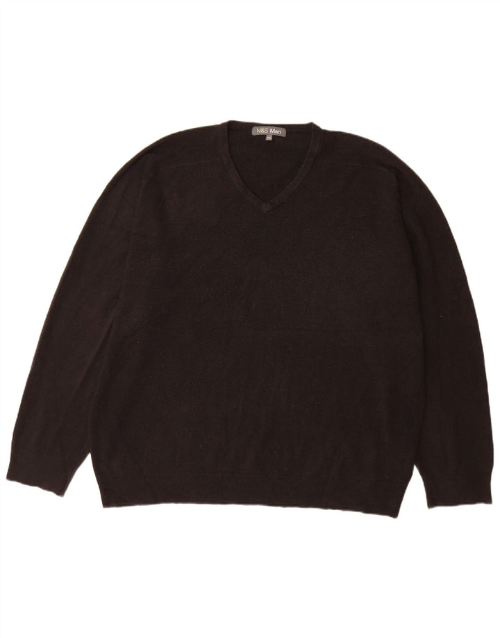 Marks & Spencer Mens V-Neck Jumper Sweater 2XL Black Acrylic