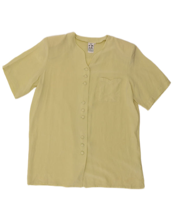 Vintage Womens Short Sleeve Shirt Blouse UK 14 Medium Yellow Silk