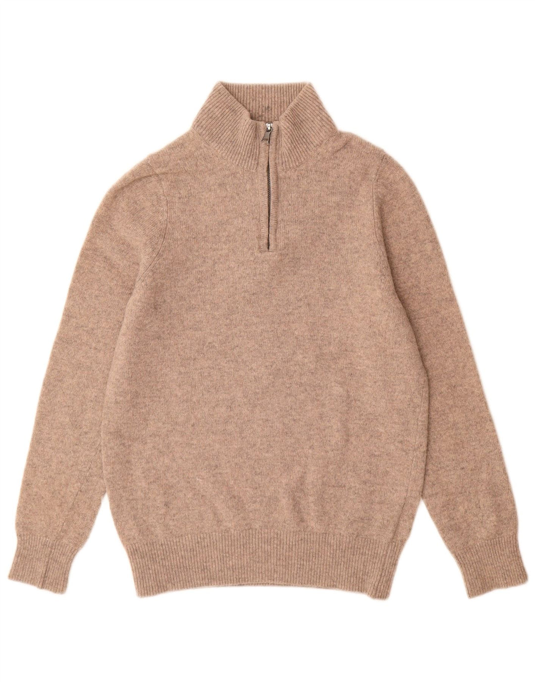 Marks & Spencer Mens Zip Neck Jumper Sweater Small Beige Wool