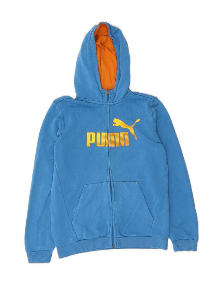 PUMA Boys Graphic Zip Hoodie Sweater 13-14 Years Blue Cotton Vintage Puma and Second-Hand Puma from Messina Hembry 