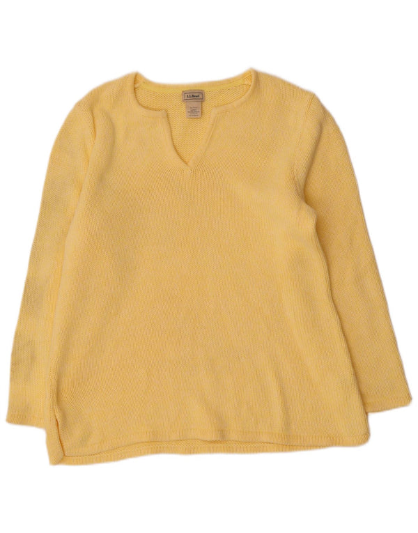 L.L.Bean Womens V-Neck Jumper Sweater UK 16 Large Yellow Cotton