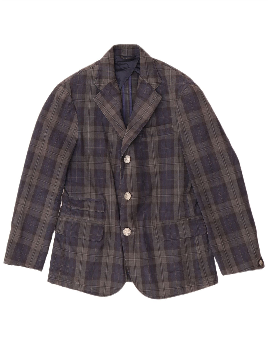 Giacca blazer da uomo a 3 bottoni Jaggy IT 48 cotone medio a quadri blu navy