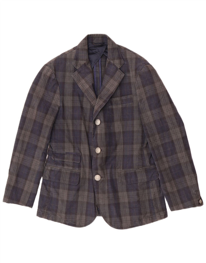 Giacca blazer da uomo a 3 bottoni Jaggy IT 48 cotone medio a quadri blu navy