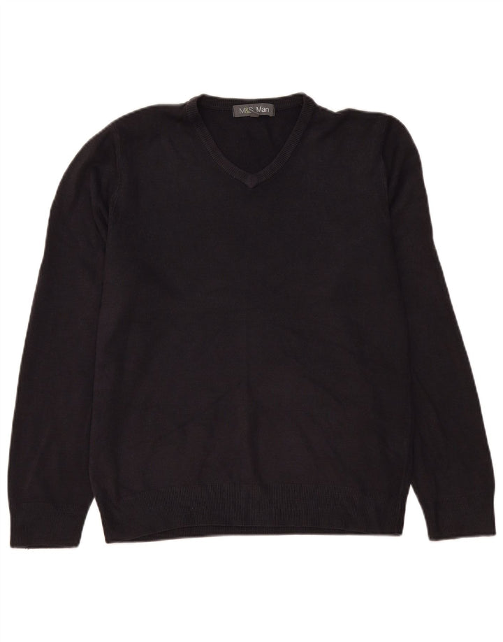 Marks & Spencer Mens V-Neck Jumper Sweater Medium Navy Blue Acrylic