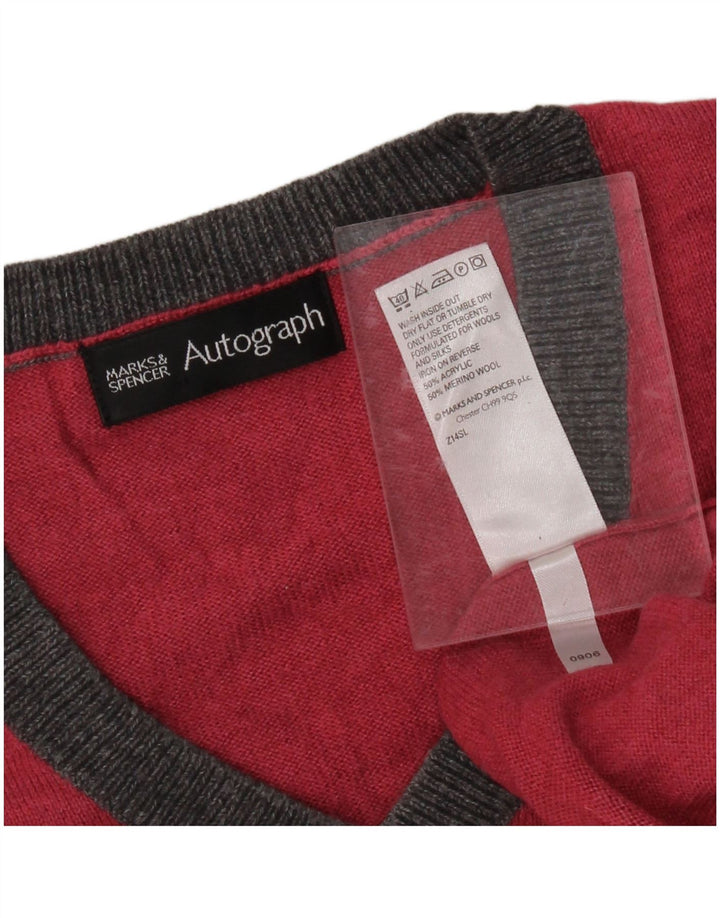 MARKS & SPENCER Mens Autograph V-Neck Jumper Sweater Large Pink Acrylic