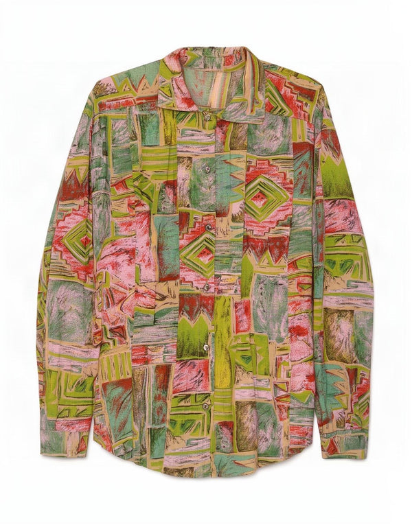 chemise femme vintage UK 16 Grand Géométrique Multicolore