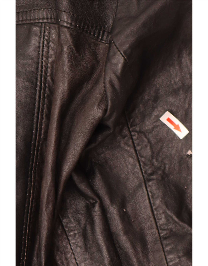 Vintage mujer 3 botones cuero Blazer chaqueta IT 44 medio negro