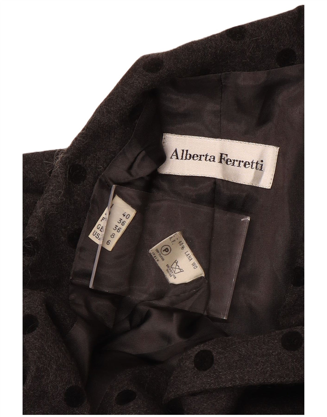 ALBERTA FERRETTI Womens Overcoat UK 8 Small Grey Polka Dot Wool