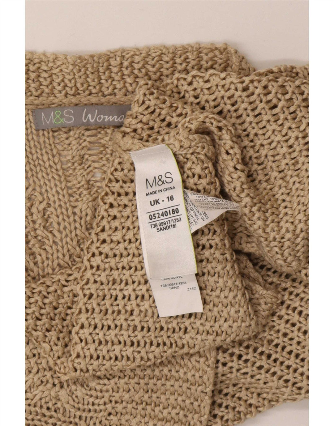 Marks & Spencer Womens Oversized Cardigan Sweater UK 16 Large Beige Acrylic