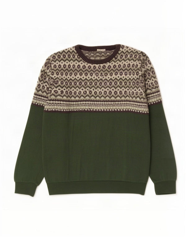 Scout Mens Boat Neck Jumper Sweater XS Green Fair Isle Polyester