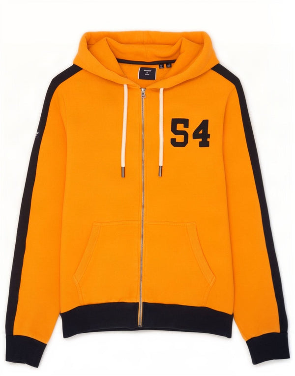 Superdry Mens Graphic Zip Hoodie Sweater Large Orange Colourblock Cotton