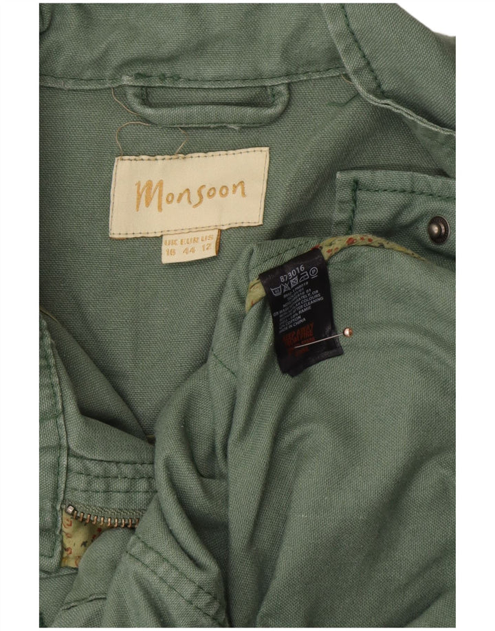 MONSOON Womens Utility Jacket UK 16 Large  Green Ramie