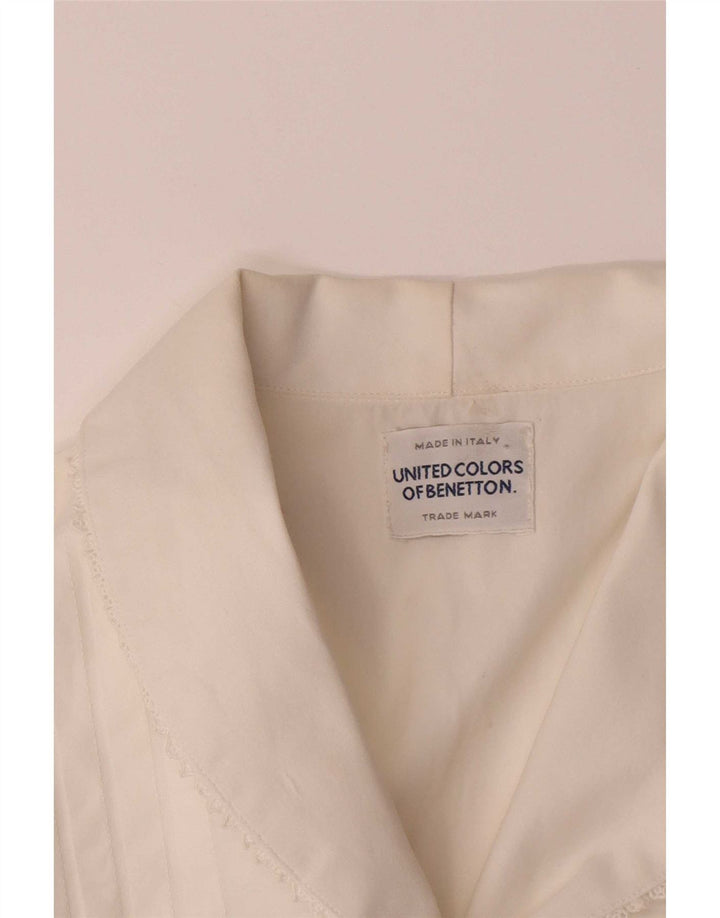 Camisa de smoking feminina Benetton UK 12 médio branco