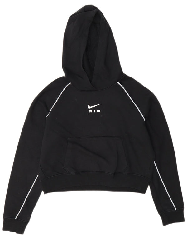 Nike Girls Crop Graphic Hoodie Jumper 12-13 Years Large Black Cotton