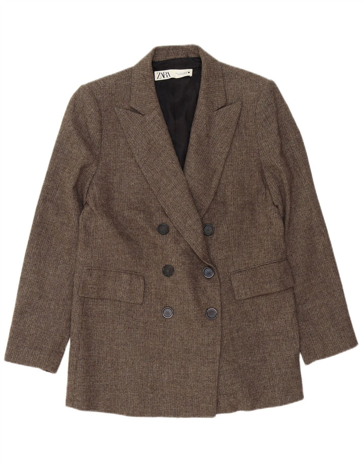 Zara Dame Dobbeltradet Blazer Jacket UK 16 Large Brown Houndstooth