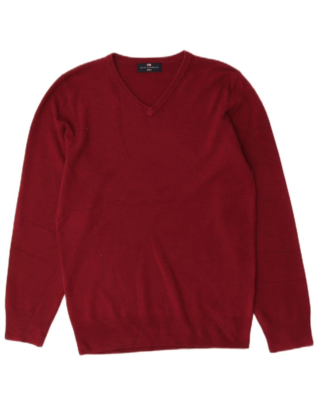 Marks & Spencer Mens Blue Harbour V-Neck Jumper Sweater Small Red Acrylic