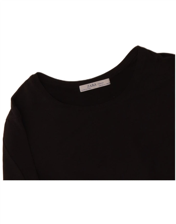 ZARA Womens Crop Top Long Sleeve UK 12 Medium Black Modal