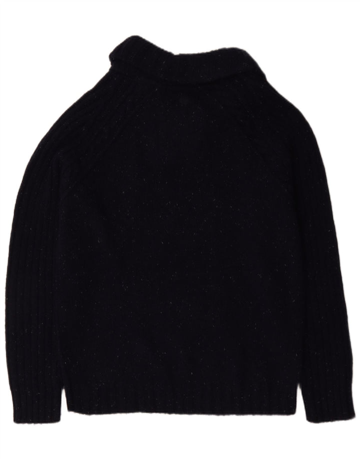 Fedt ansigt Herre Sjal Hals Jumper Sweater Stor Marineblå Flecked Uld