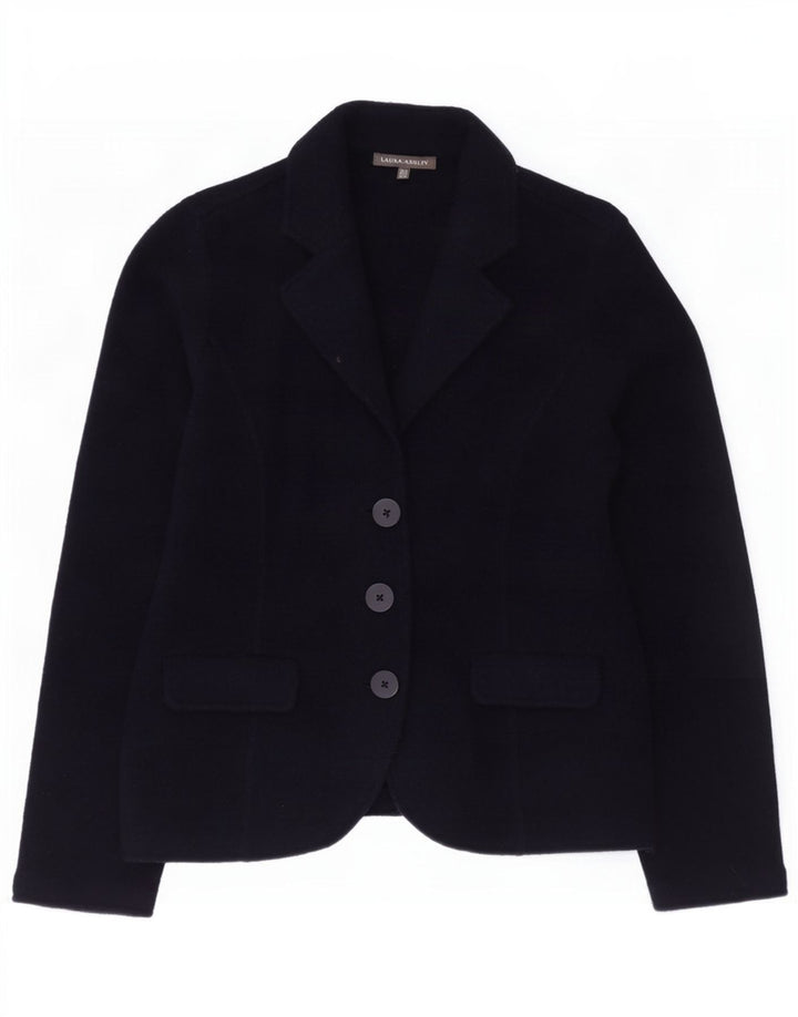 Laura Ashley Womens 3 Button Knit Blazer Jacket UK 12 Medium Navy Blue