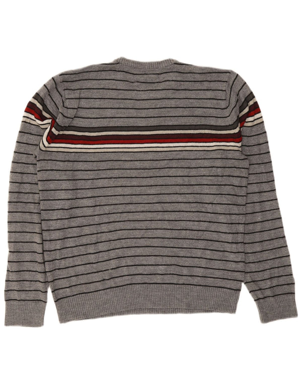 Quiksilver Uomo Maglione Girocollo Maglione Grande Acrilico a Righe Grigie